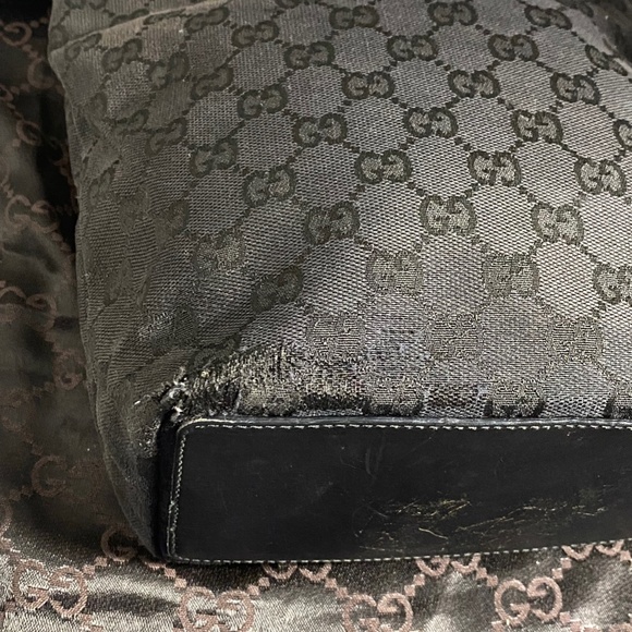 AUTHENTIC Gucci Black Monogram Canvas Tote Bucket Bag - Picture 4 of 11
